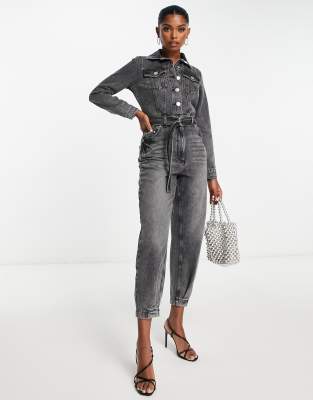 River Island denim boilersuit in black