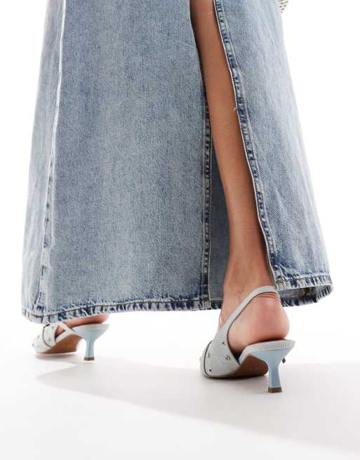 River Island denim buckle slingback heel in blue ASOS
