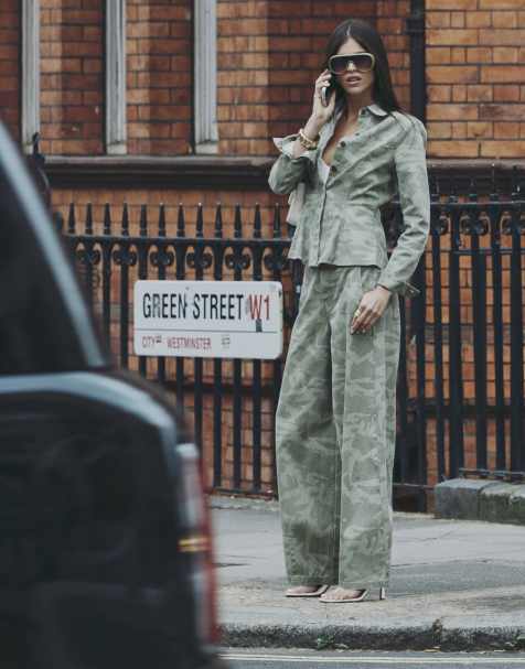 River Island Denim camo print balloon trousers in khaki - view 1