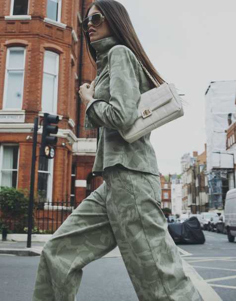 River Island Denim camo print long sleeve shirt in khaki - view 1