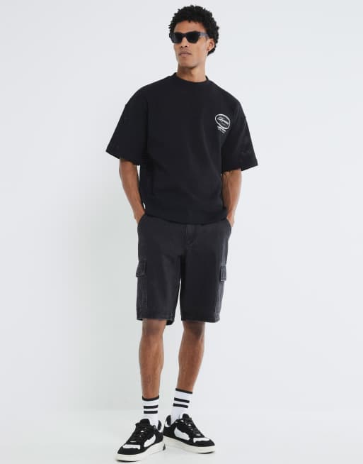 River Island Denim cargo shorts in black