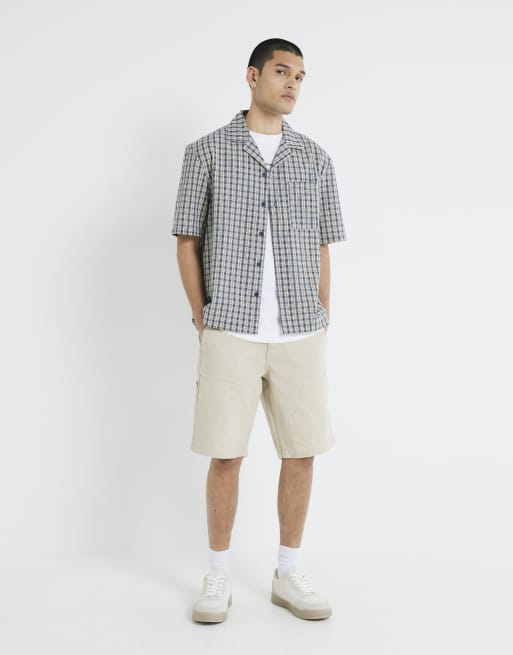 River Island Denim carpenter shorts in stone - medium