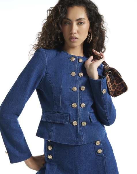 River Island Denim collarless button jacket in denim - medium - view 1
