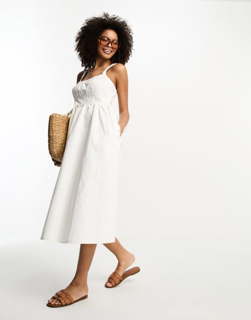 River Island denim corset detail strappy midi dress in white