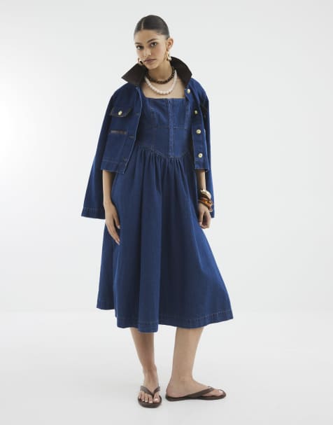 River Island Denim corset midi dress in denim - dark - view 1