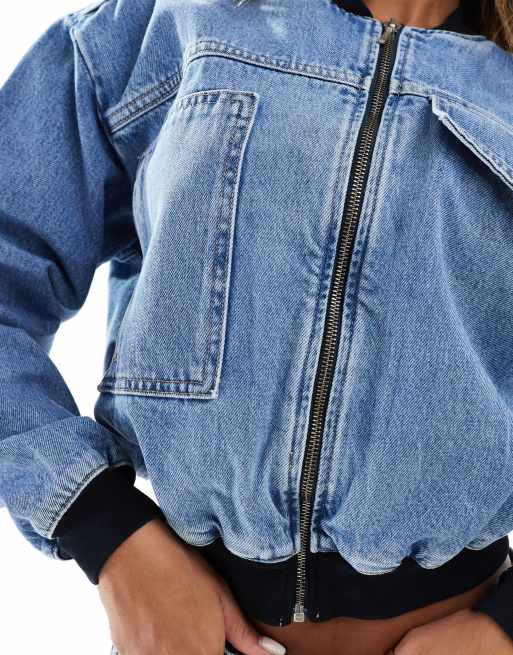 River island cropped denim jacket online