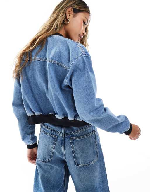 River island cropped denim jacket on sale