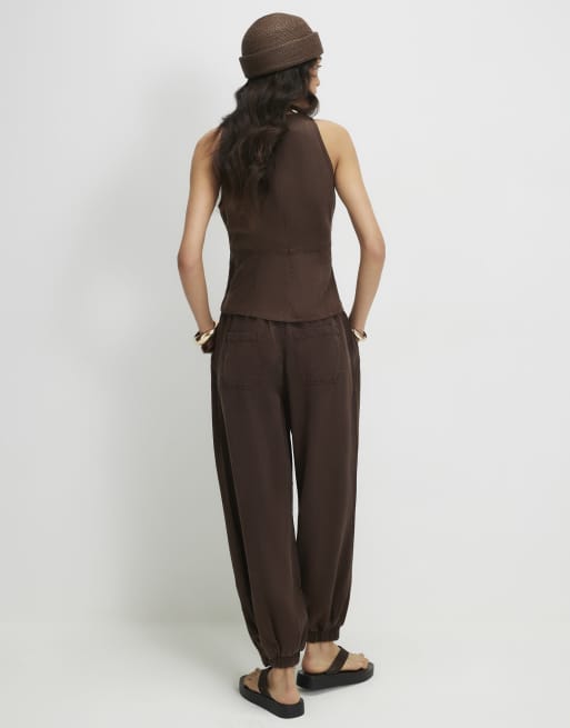 River Island Denim cuffed barrel leg trousers in brown, 4 of 4