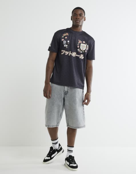 River Island Denim embroidered pocket jorts in grey - dark - view 1