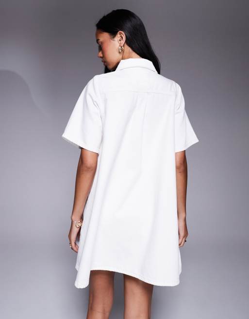 River Island – Denim-Hemdkleid in Weiß mit Kragen, 2 von 4