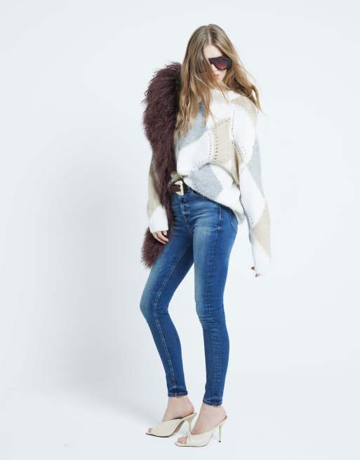 River Island Denim high rise super skinny jeans in denim - dark