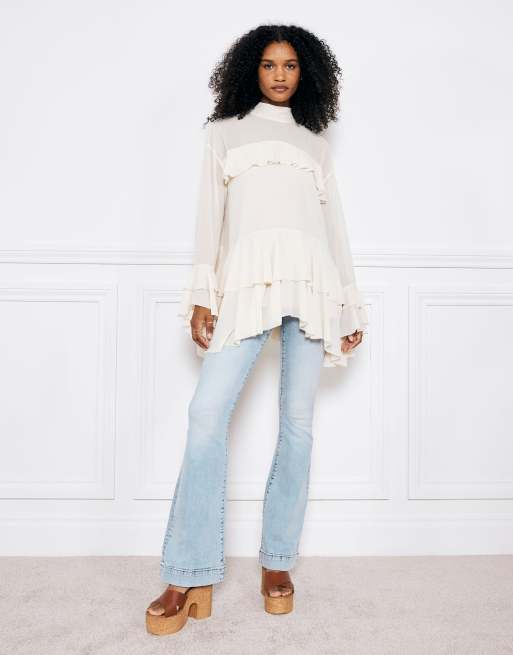 River Island Denim high rise tummy hold flare jeans in light denim