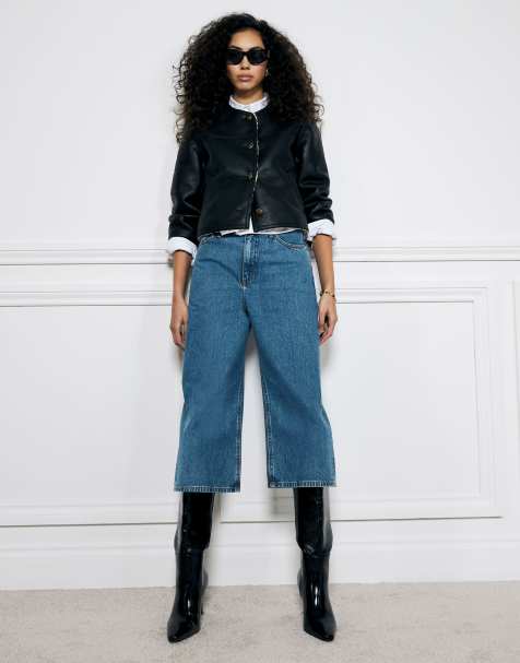 River Island Denim high waisted jean culottes in denim - medium - view 1