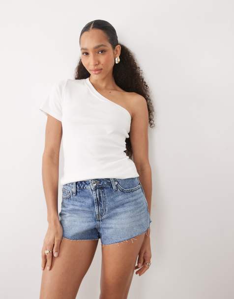 River Island denim hot pant shorts in light denim - view 1
