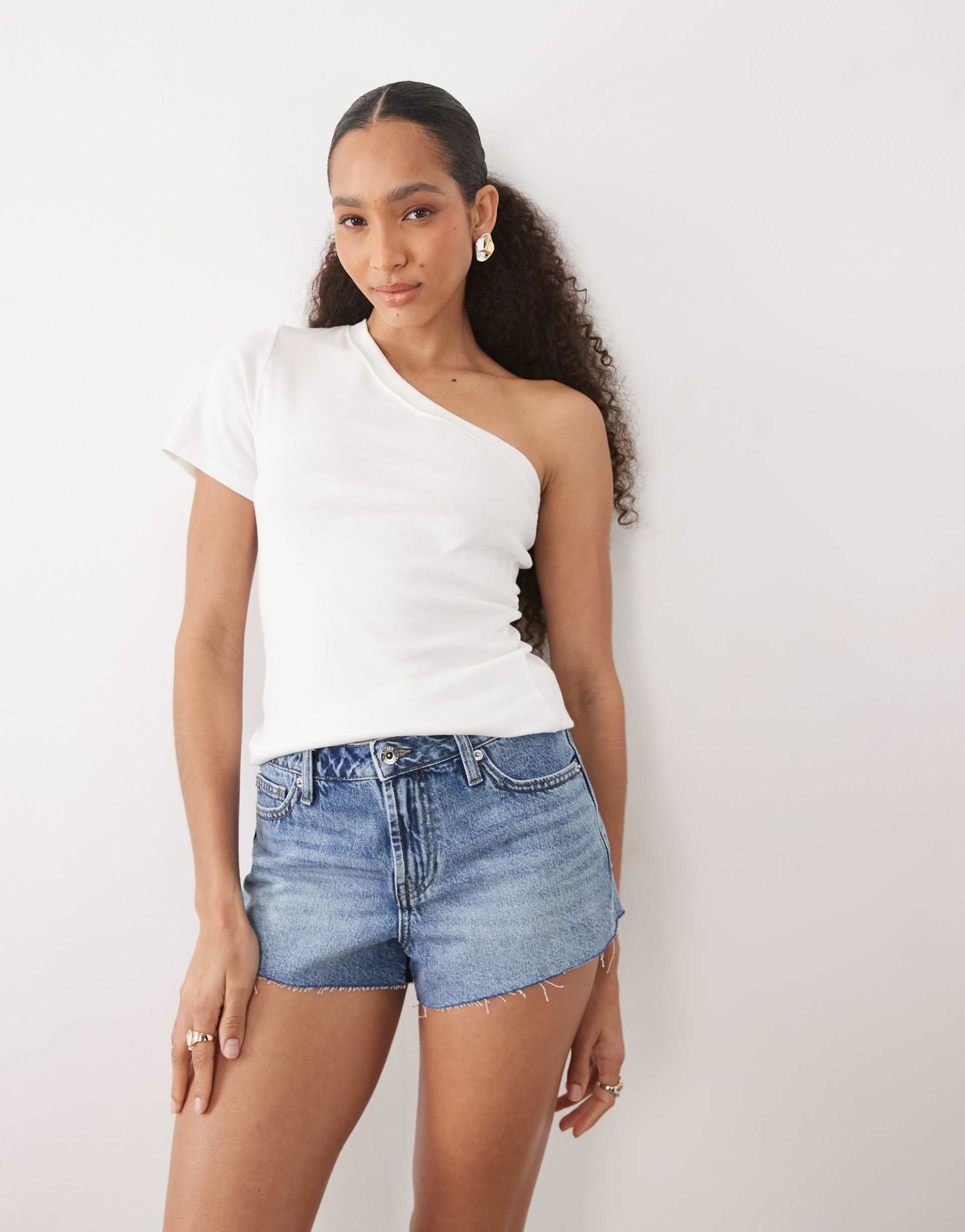 river island denim hot pant shorts in light denim
