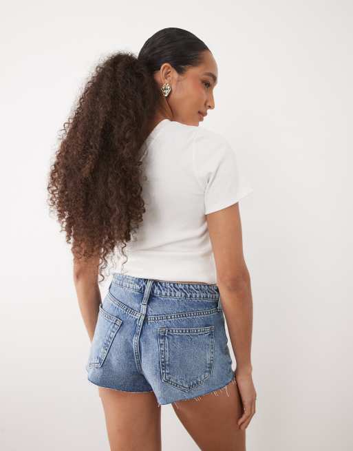 River Island denim hot pant shorts in light denim, 5 of 5