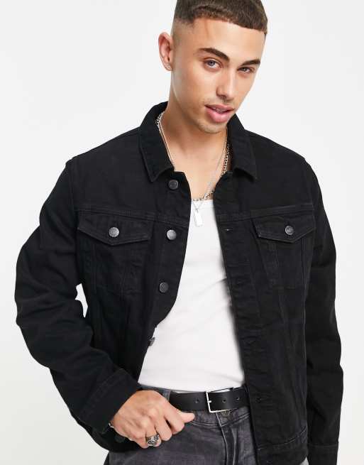 River island mens black denim jacket on sale