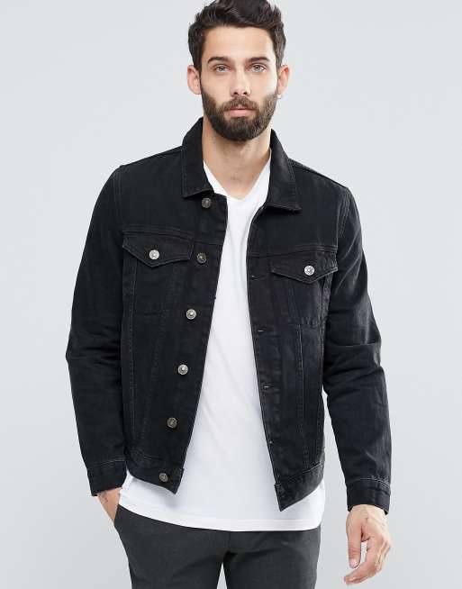 Asos black outlet denim jacket mens