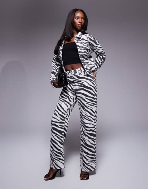 River Island denim jacket in zebra print (part of a set) ASOS