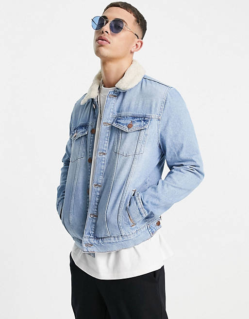 River Island denim jacket with borg collar in blue