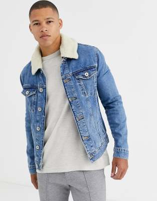 borg collar regular denim jacket
