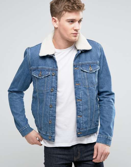 ASOS Fully Borg Lined Denim Jacket In Blue Wash for Men