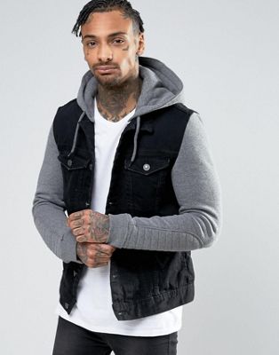 mens denim jacket with grey hoodie