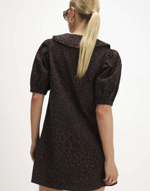 River Island Denim leopard print shirt dress in brown , 4 of 4