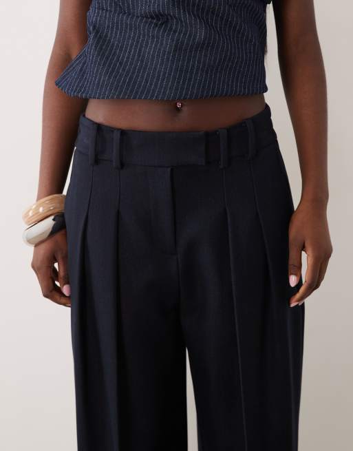 River Island denim-look wide leg pants in dark blue, 4 of 5