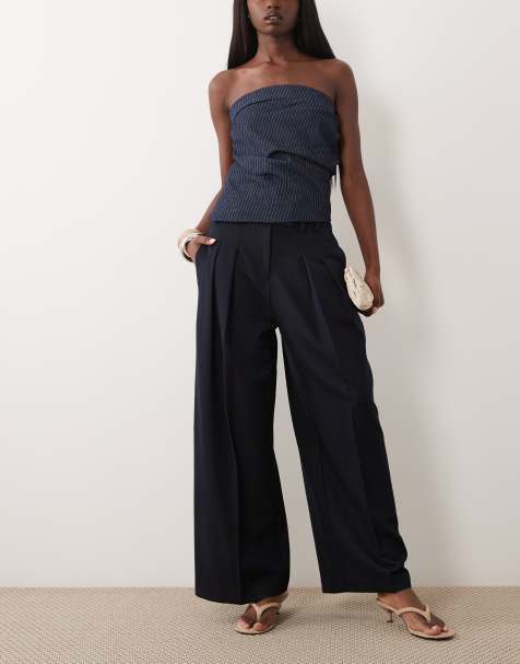 River Island denim look wide leg trousers in dark blue - view 1