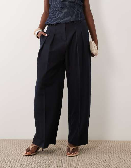 River Island denim look wide leg trousers in dark blue, 2 of 5