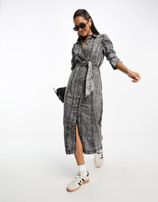 River Island - Denim midi-overhemdjurk in grijs, 4 van 4