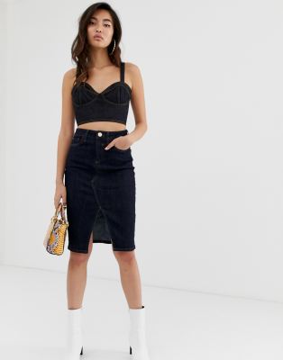 river island denim midi skirt