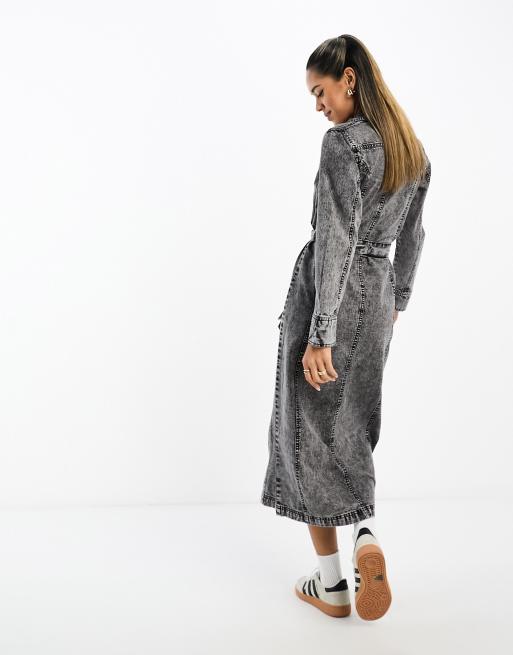 River Island denim midi shirt dress in gray, 3 of 4