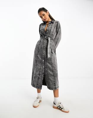 River Island denim midi shirt dress in grey