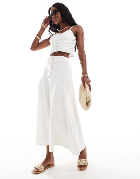River Island – Denim-Midikleid in Weiß mit Godet-Rock, Kombiteil - view 1
