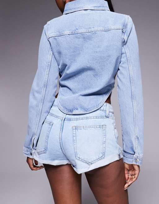 River Island denim mini shorts in lightwash blue, 2 of 5