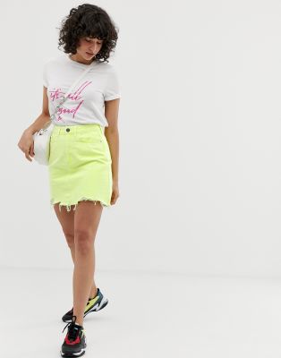 neon yellow denim skirt