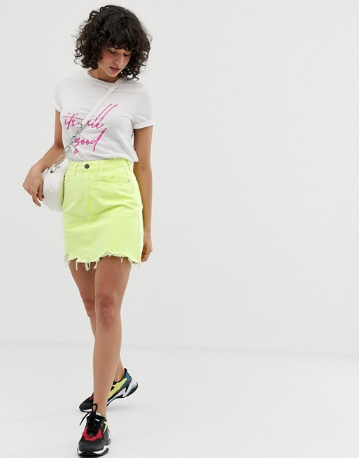 River Island denim mini skirt in neon yellow