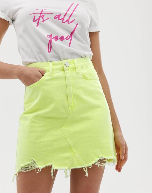 Neon yellow denim store skirt