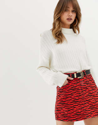 tiger print denim skirt