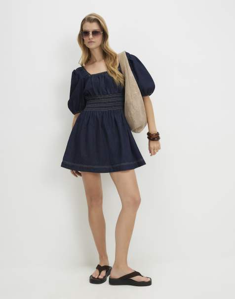 River Island Denim mini smock dress in dark blue - view 1