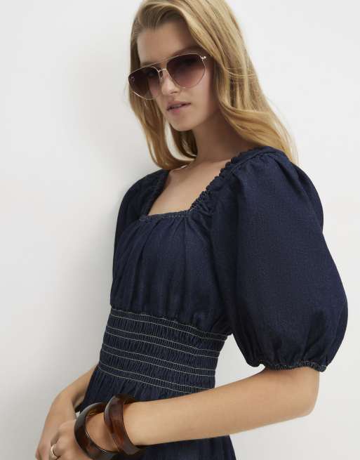 River Island Denim mini smock dress in dark blue, 3 of 4