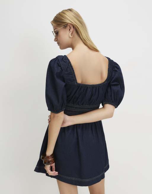 River Island Denim mini smock dress in dark blue, 4 of 4