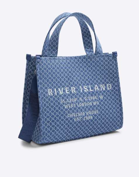 River Island Denim monogram tote bag in blue - view 1