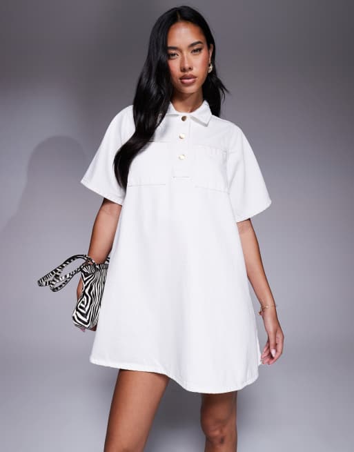River Island - Denim overhemdjurk met kraagje in wit, 4 van 4