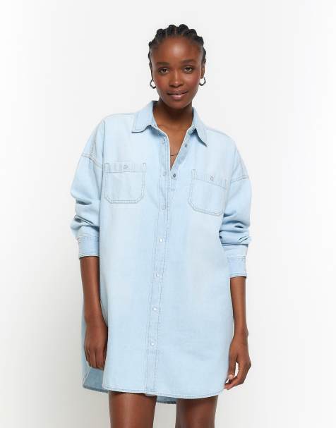 Long blue hot sale shirt dress