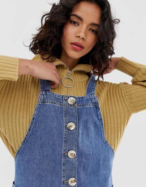 River island store denim pinafore dress