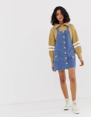 light blue denim pinafore dress