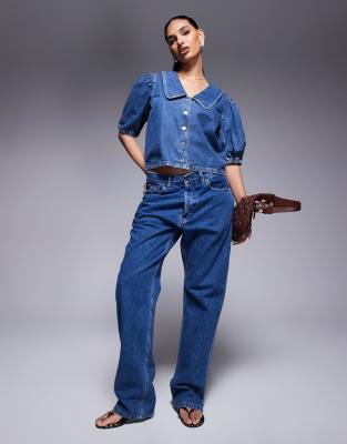 RIVER ISLAND DENIM PUFF SLEEVE TOP 